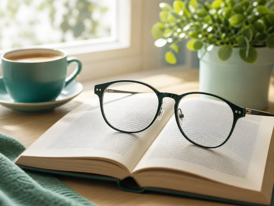 Lentes sobre un libro abierto en un escritorio